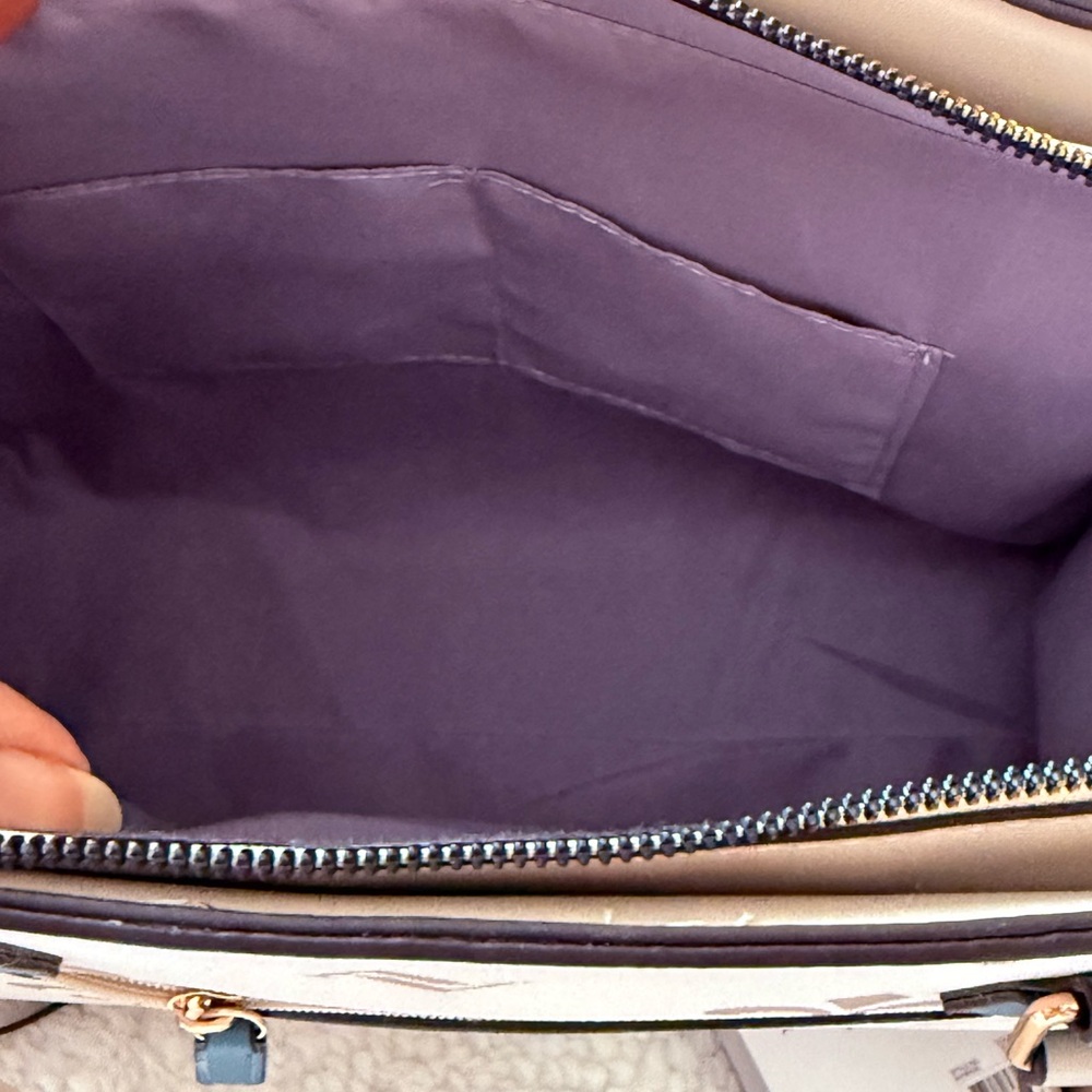 Adrienne Vittadini Beige and Blue Logo Tote with Wristlet - Picture 8 of 15